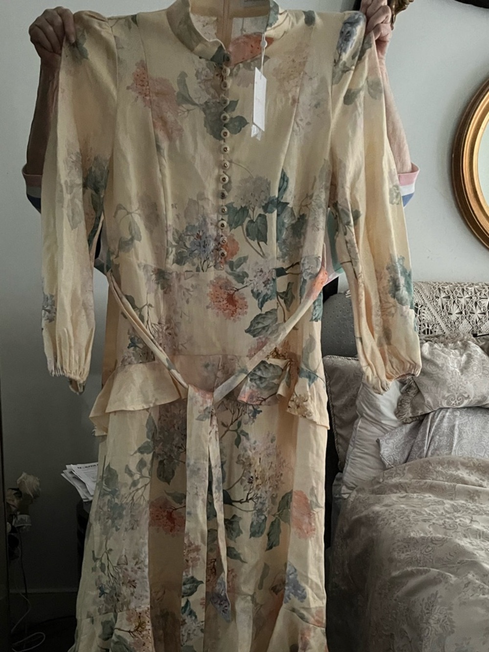 🎀Zimmermann Illuminate🎀 Peplum Pale Yellow Floral Midi Dress(AU4/US12) - Picture 5 of 6